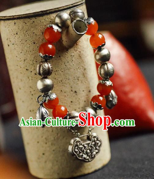 China Traditional Silver Beads Bracelet Accessories Classical Bangle Jewelry Agate Wristlet