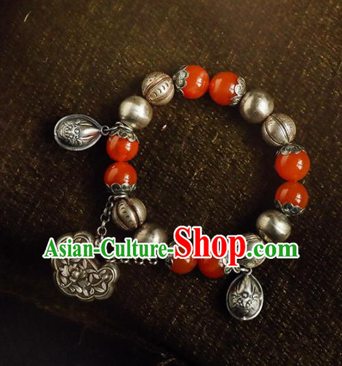 China Traditional Silver Beads Bracelet Accessories Classical Bangle Jewelry Agate Wristlet