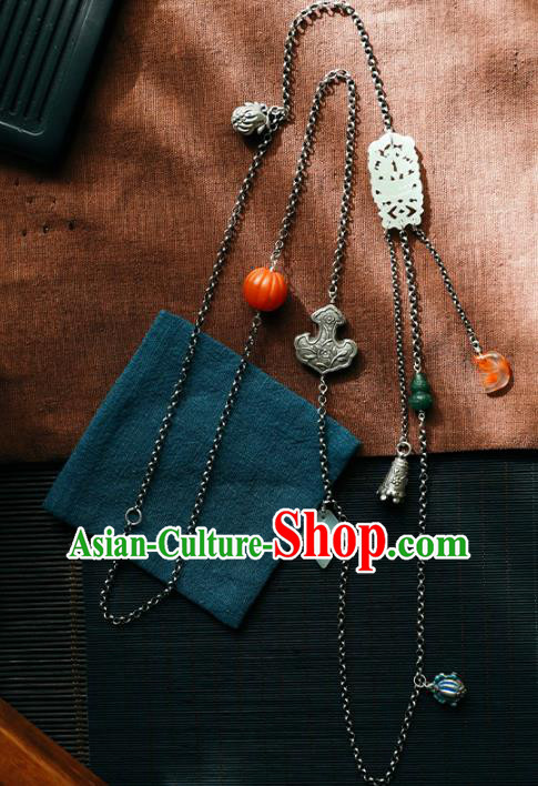 Chinese Handmade Ethnic Silver Necklet Classical Cheongsam Jewelry Accessories National Agate Pumpkin Necklace