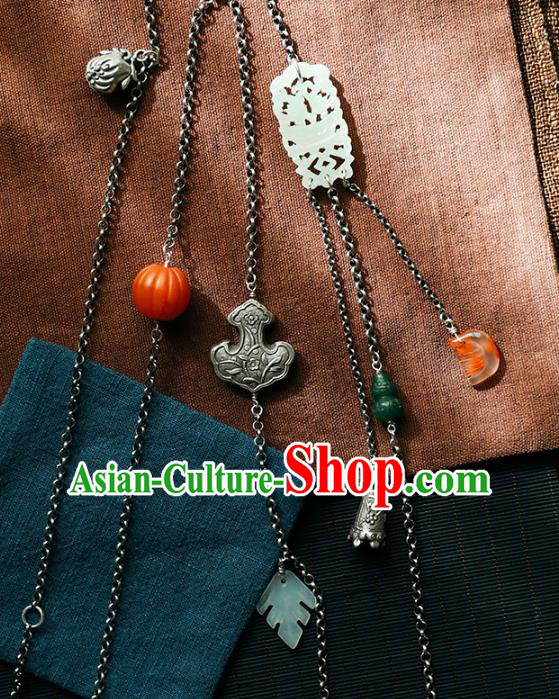 Chinese Handmade Ethnic Silver Necklet Classical Cheongsam Jewelry Accessories National Agate Pumpkin Necklace