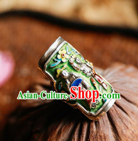 China Traditional Cloisonne Circlet Handmade Jewelry Accessories National Wedding Silver Ring