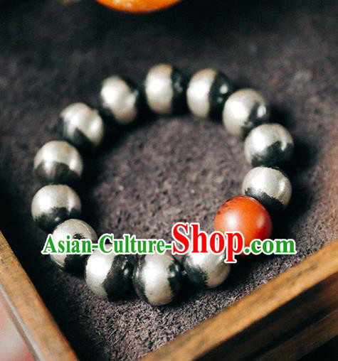 China Traditional Silver Beads Bracelet Accessories Classical Bangle Agate Wristlet Jewelry