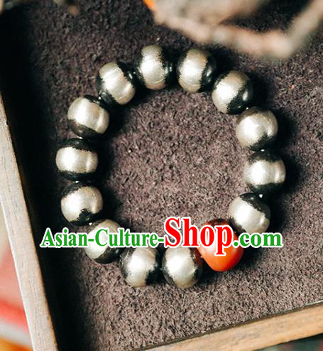 China Traditional Silver Beads Bracelet Accessories Classical Bangle Agate Wristlet Jewelry