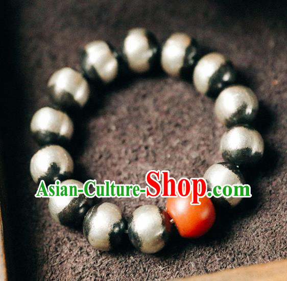 China Traditional Silver Beads Bracelet Accessories Classical Bangle Agate Wristlet Jewelry