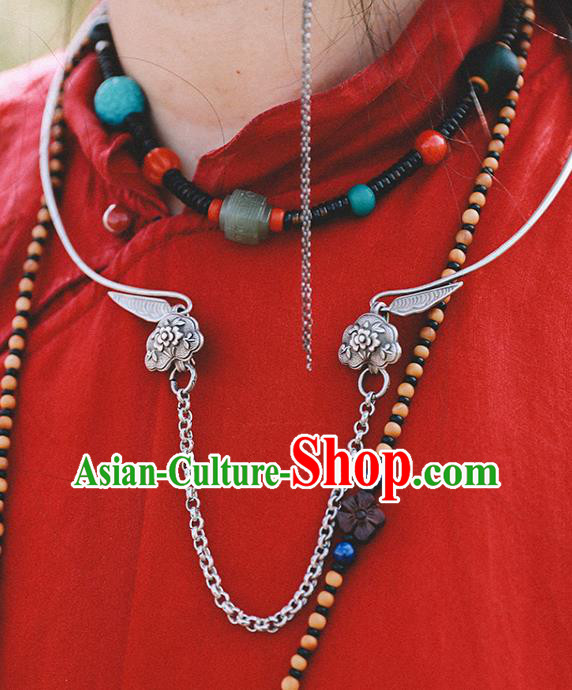 Chinese Ethnic Silver Plum Blossom Necklet Classical Cheongsam Jewelry Accessories Handmade National Necklace