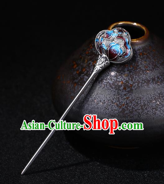 China National Cloisonne Silver Hairpin Handmade Hair Jewelry Accessories Traditional Cheongsam Hair Stick