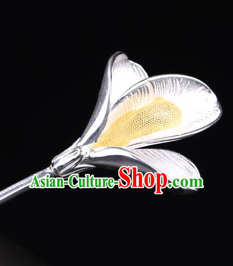 China National Silver Mangnolia Hairpin Handmade Hair Jewelry Accessories Traditional Cheongsam Hair Stick