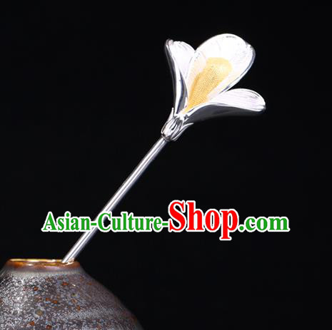 China National Silver Mangnolia Hairpin Handmade Hair Jewelry Accessories Traditional Cheongsam Hair Stick