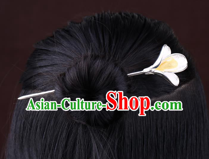 China National Silver Mangnolia Hairpin Handmade Hair Jewelry Accessories Traditional Cheongsam Hair Stick