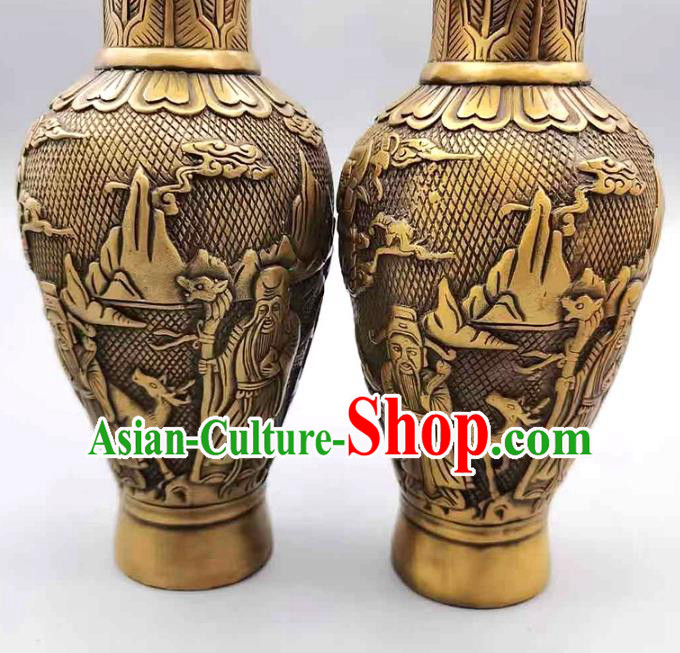 Handmade Chinese Carving Crane Flower Jardiniere Ornaments Brass Vase Accessories