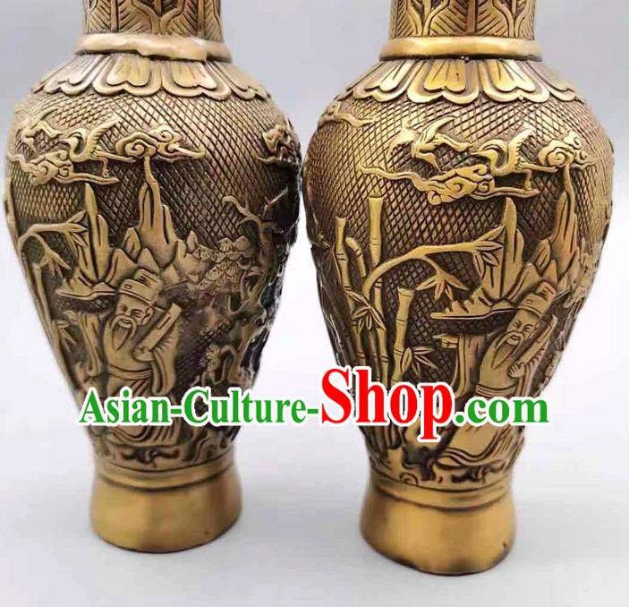 Handmade Chinese Carving Crane Flower Jardiniere Ornaments Brass Vase Accessories