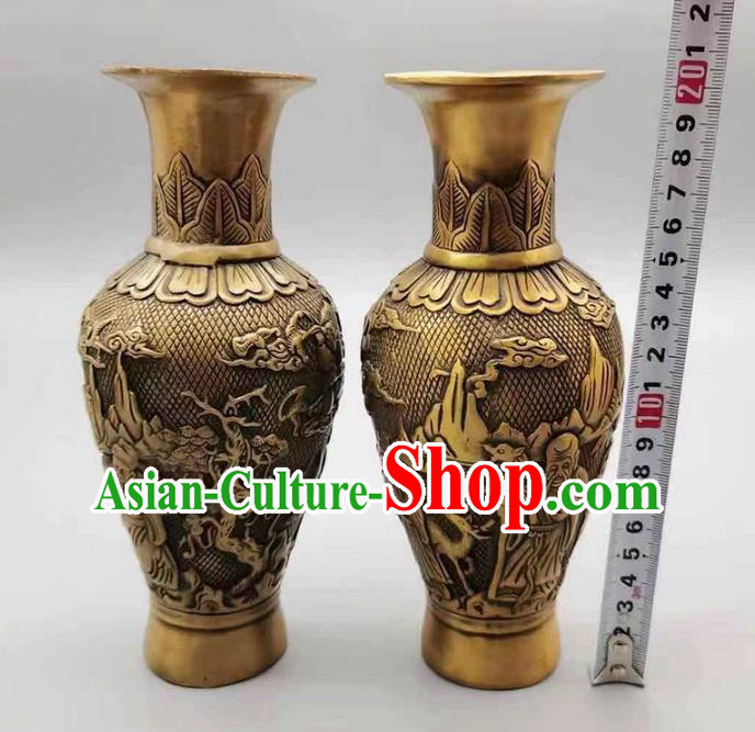 Handmade Chinese Carving Crane Flower Jardiniere Ornaments Brass Vase Accessories