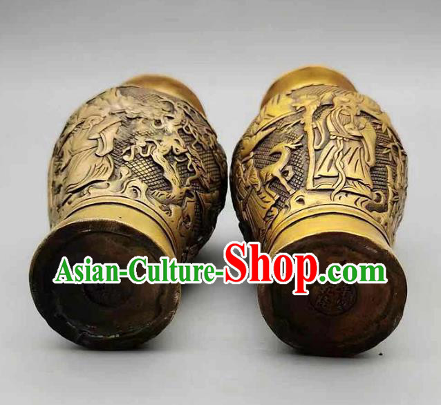 Handmade Chinese Carving Crane Flower Jardiniere Ornaments Brass Vase Accessories