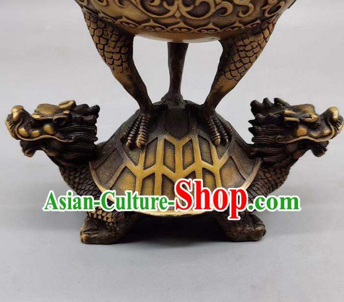 Handmade Chinese Carving Tortoise Crane Censer Ornaments Traditional Brass Incense Burner Accessories