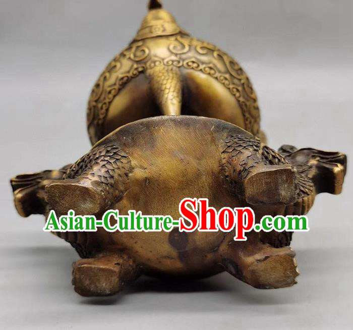 Handmade Chinese Carving Tortoise Crane Censer Ornaments Traditional Brass Incense Burner Accessories