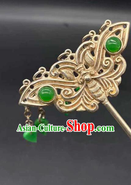 China Traditional Hair Accessories Classical Silver Carving Butterfly Hairpin Handmade Tassel Hair Stick