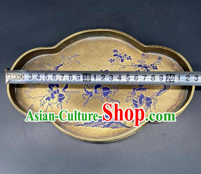 Handmade Chinese Traditional Brass Salver Accessories Lacquer Painting Tray Ornaments