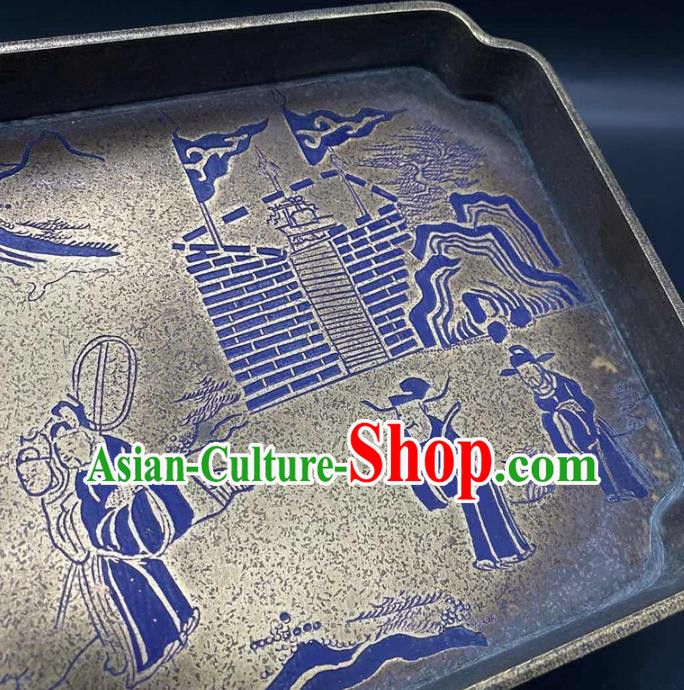 Handmade Chinese Lacquer Painting Tray Ornaments Traditional Brass Salver Accessories Teaboard