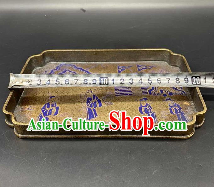 Handmade Chinese Lacquer Painting Tray Ornaments Traditional Brass Salver Accessories Teaboard