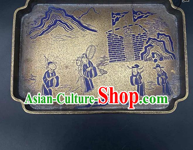 Handmade Chinese Lacquer Painting Tray Ornaments Traditional Brass Salver Accessories Teaboard