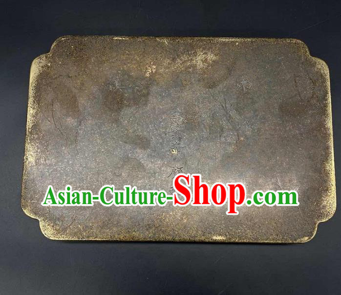 Handmade Chinese Lacquer Painting Tray Ornaments Traditional Brass Salver Accessories Teaboard