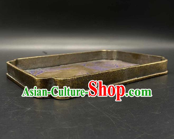 Handmade Chinese Lacquer Painting Tray Ornaments Traditional Brass Salver Accessories Teaboard