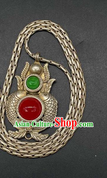 Chinese Handmade National Silver Necklace Pendant Jewelry Classical Ethnic Necklet Accessories