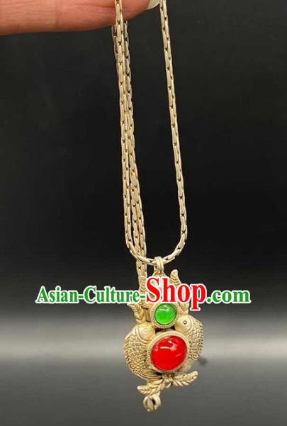Chinese Handmade National Silver Necklace Pendant Jewelry Classical Ethnic Necklet Accessories