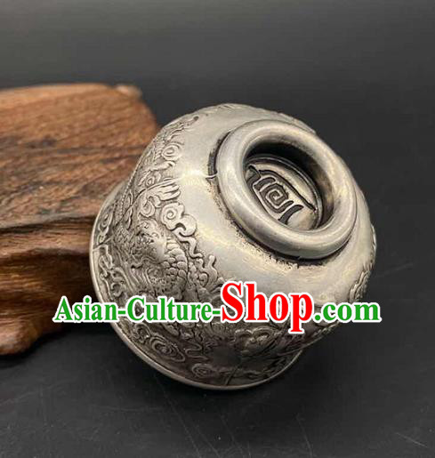 Handmade Chinese Carving Dragon Cup Ornaments Traditional Copper Craft Tasse Teacup