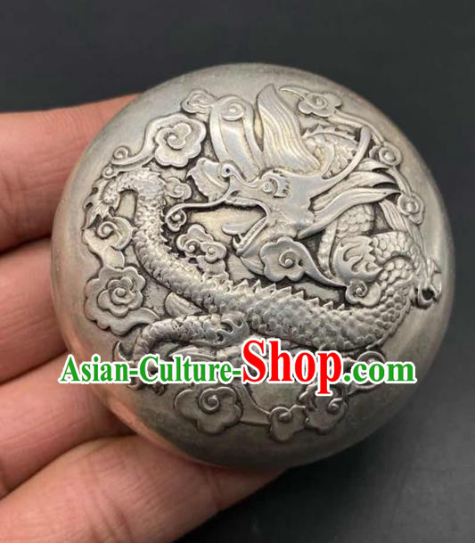 Handmade Chinese Carving Dragon Powder Box Ornaments Traditional Copper Craft Rouge Box
