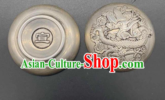 Handmade Chinese Carving Dragon Powder Box Ornaments Traditional Copper Craft Rouge Box