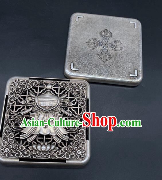 Handmade Chinese Ink Box Ornaments Traditional Brass Craft Carving Lotus Ink Cartridge