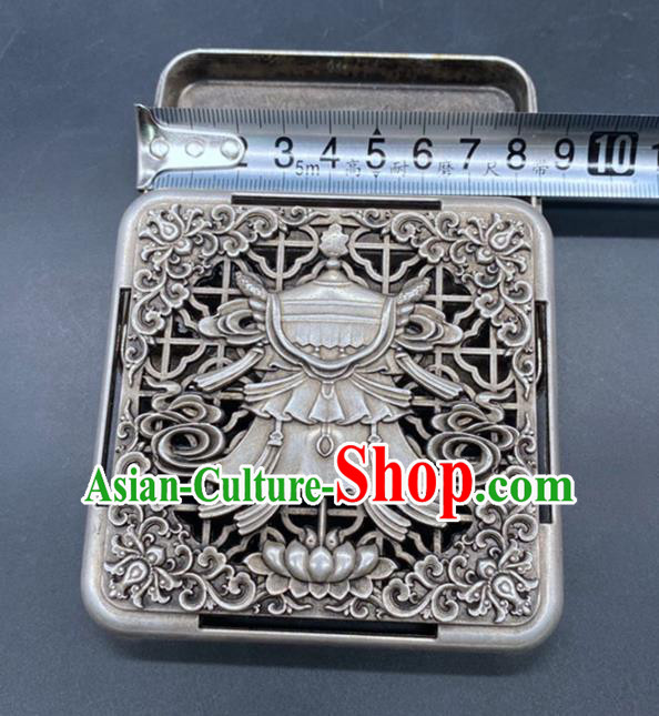 Handmade Chinese Ink Box Ornaments Traditional Brass Craft Carving Lotus Ink Cartridge