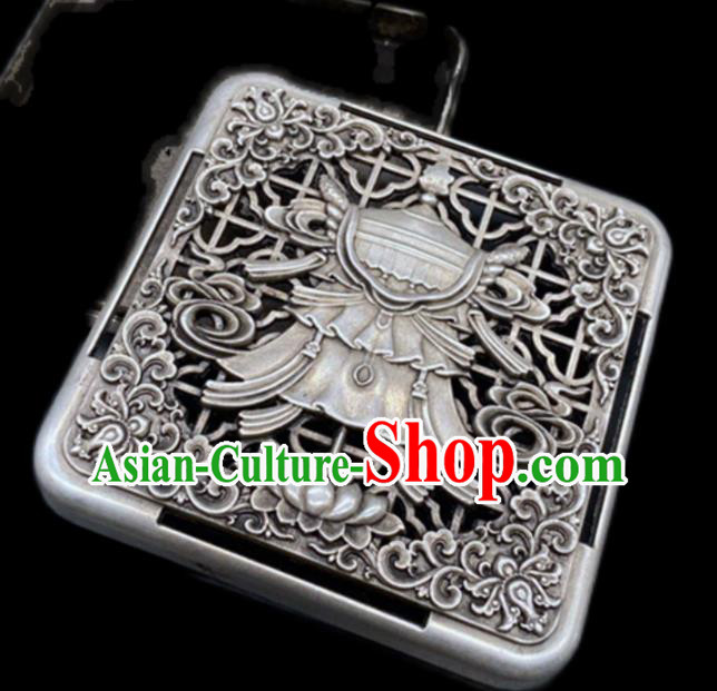Handmade Chinese Ink Box Ornaments Traditional Brass Craft Carving Lotus Ink Cartridge