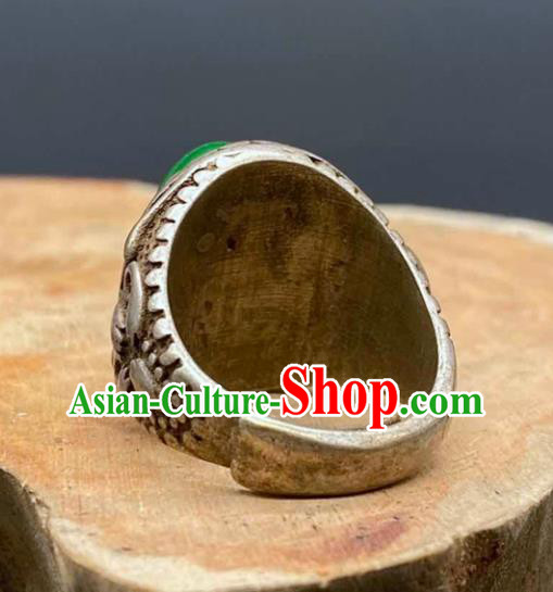 China Handmade Jewelry Accessories Traditional Chrysoprase Thimble Circlet National Silver Ring