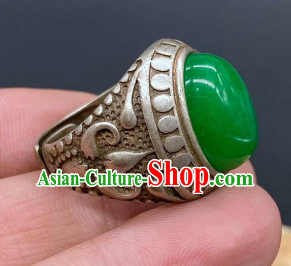 China Handmade Jewelry Accessories Traditional Chrysoprase Thimble Circlet National Silver Ring
