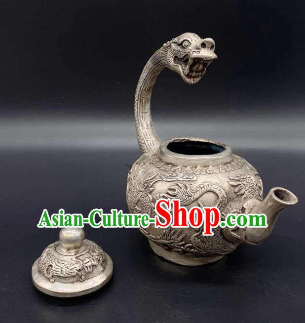 Handmade Chinese Carving Dragon Teapot Ornaments Traditional Brass Craft Flagon