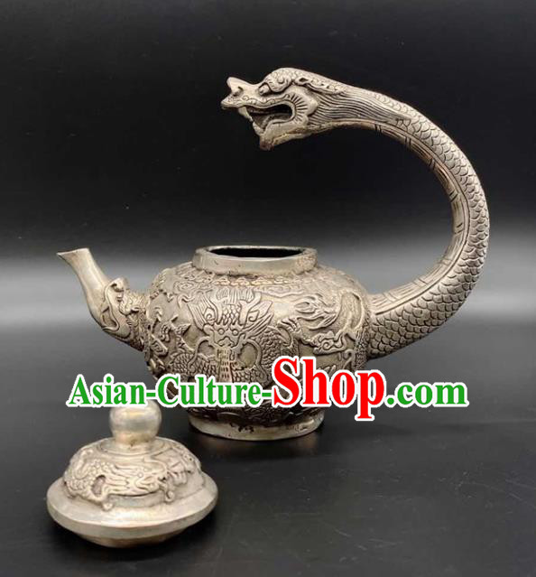 Handmade Chinese Carving Dragon Teapot Ornaments Traditional Brass Craft Flagon