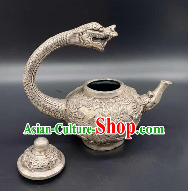 Handmade Chinese Carving Dragon Teapot Ornaments Traditional Brass Craft Flagon