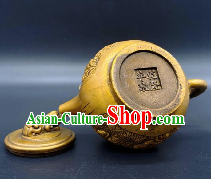 Handmade Chinese Carving Teapot Ornaments Traditional Brass Craft Anaglyph Flagon