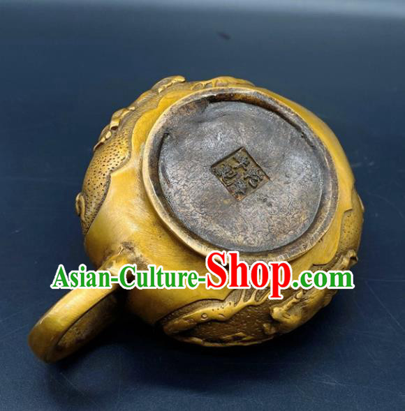 Handmade Chinese Carving Pine Deer Teapot Ornaments Traditional Brass Craft Kettle