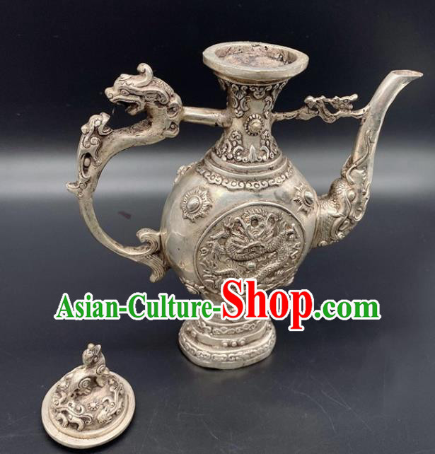 Handmade Chinese Carving Dragon Flagon Ornaments Traditional Brass Craft Wine Pot