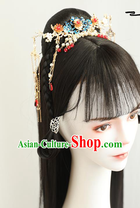 China Handmade Ancient Young Lady Wig Sheath Traditional Ming Dynasty Princess Wiggery Headdress