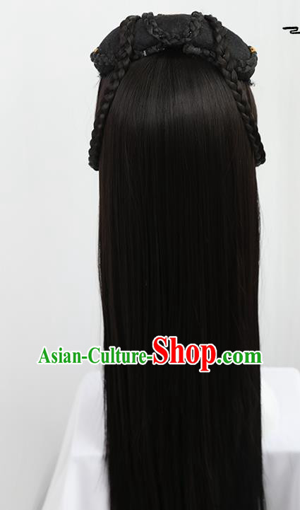 China Traditional Qin Dynasty Princess Wiggery Headdress Handmade Ancient Palace Lady Wig Sheath