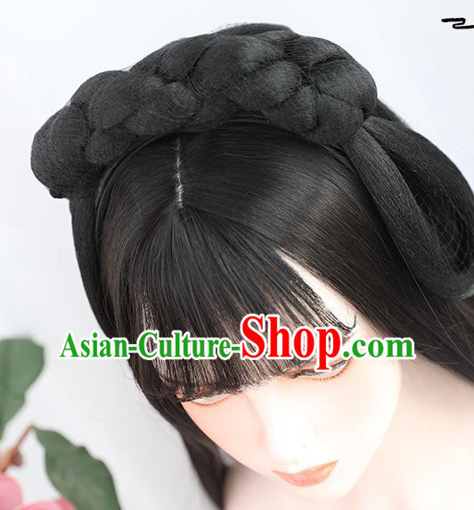 China Traditional Ming Dynasty Wiggery Headdress Handmade Ancient Country Lady Wig Sheath Hair Clasp