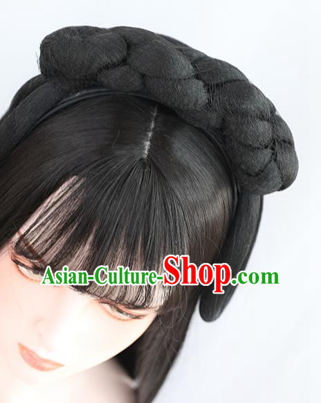China Traditional Ming Dynasty Wiggery Headdress Handmade Ancient Country Lady Wig Sheath Hair Clasp