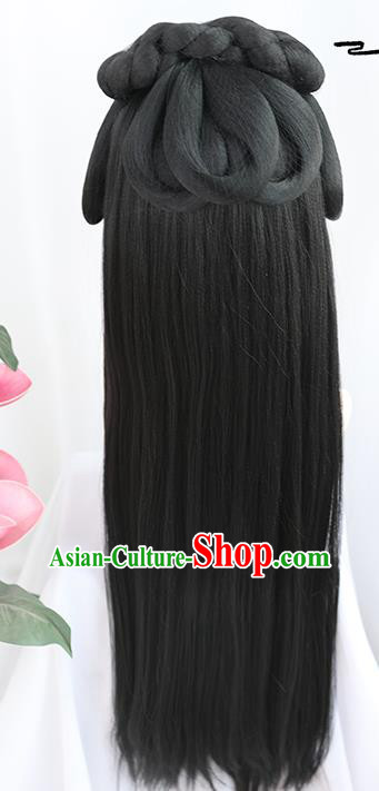 China Traditional Ming Dynasty Wiggery Headdress Handmade Ancient Country Lady Wig Sheath Hair Clasp