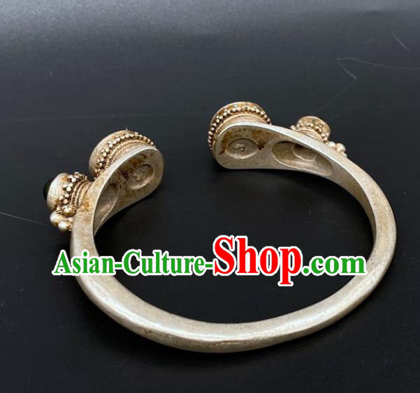 China National Silver Bracelet Handmade Jewelry Accessories Traditional Qing Dynasty Gems Bangle