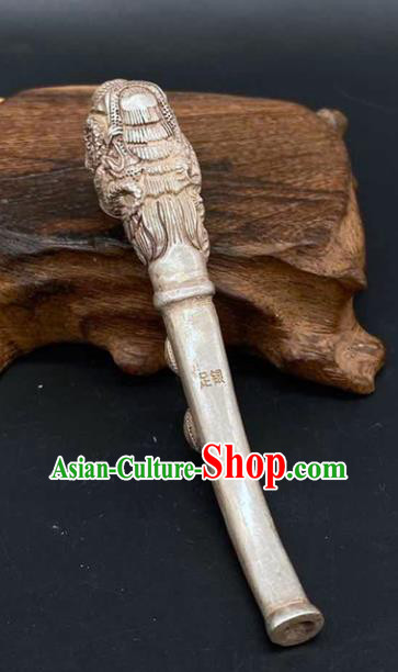 Handmade Chinese Carving Dragon Head Tobacco Pipe Ornaments Traditional Brass Craft