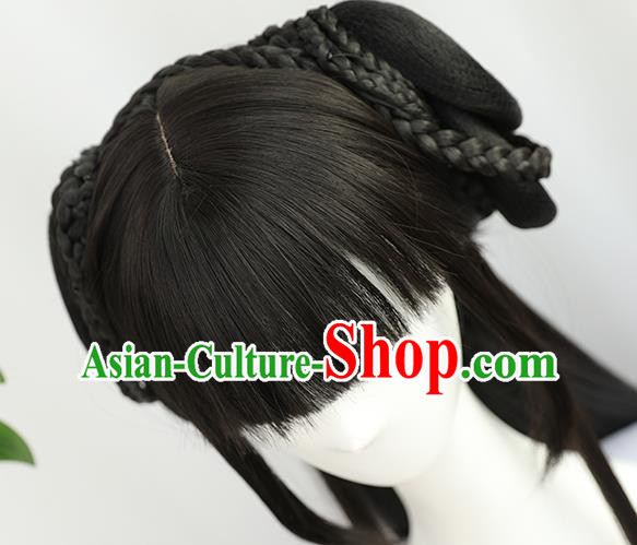 China Traditional Song Dynasty Wiggery Headdress Handmade Ancient Young Lady Straight Bangs Wig Sheath